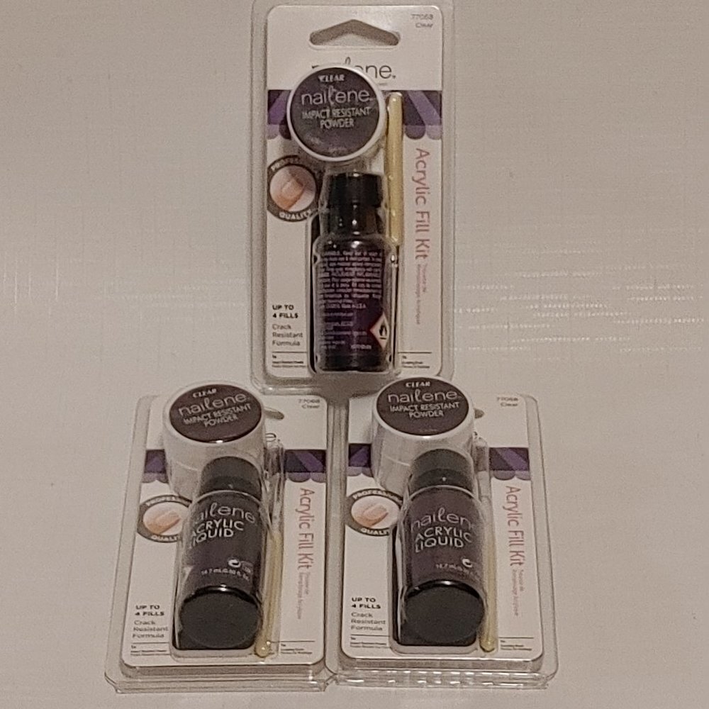 Nailene Acrylic Fill Kit CLEAR LOT of 3 BNIP Sealed
